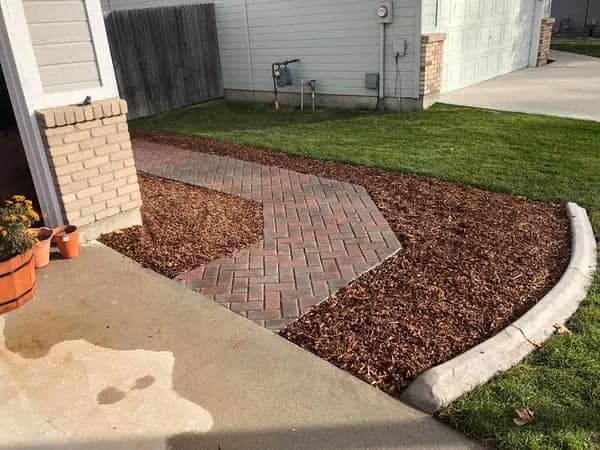 boise idaho custom paver walkway to driveway side yard landscaping photo 2