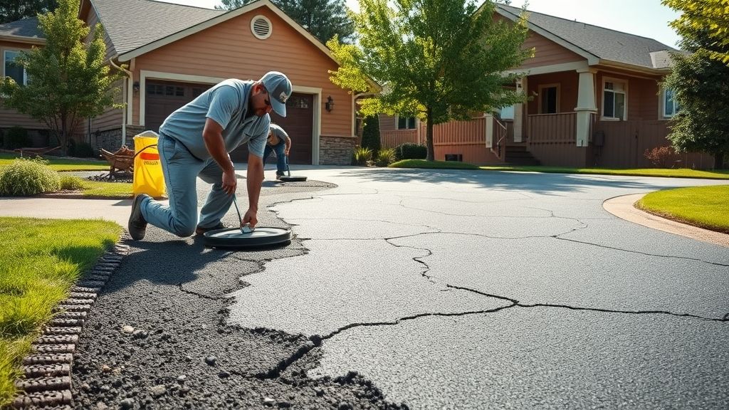 Cracked Driveway Repair In Progress – 208 Specialties Boise ID